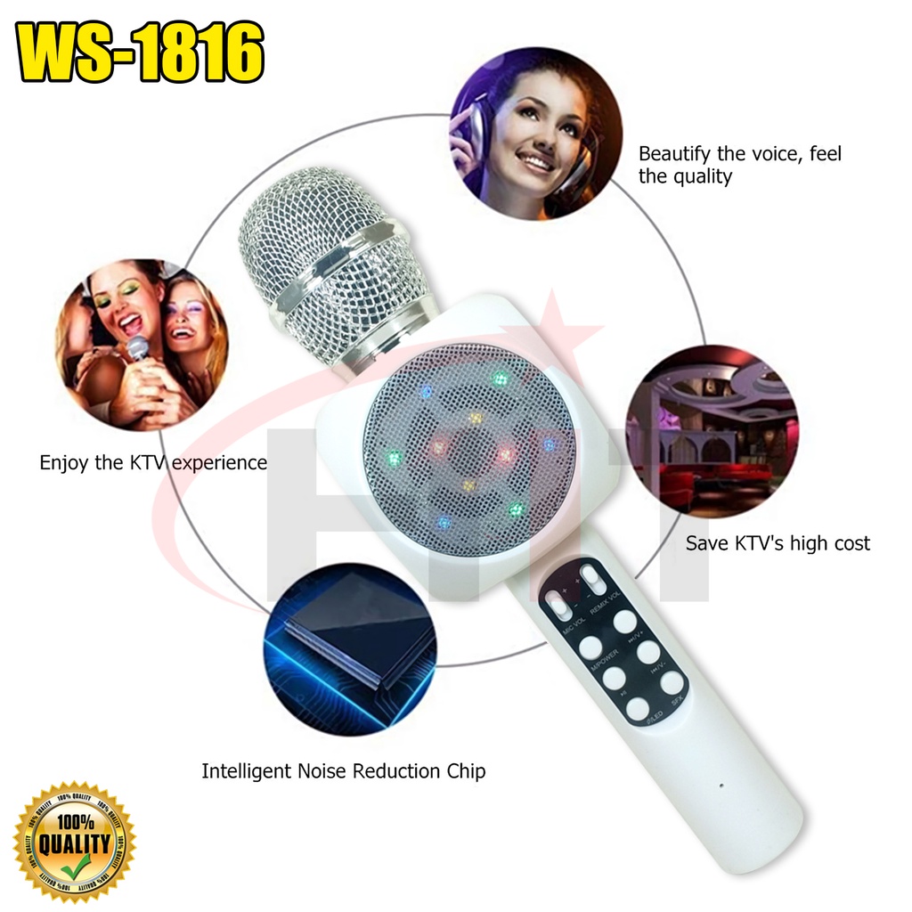 MICROPHONE KARAOKE 1816 MIC SPEAKER WIRELESS BLUETOOH WSTER WS-1816