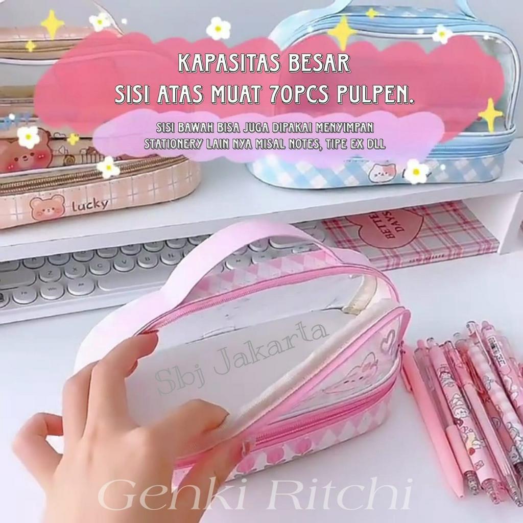 Tempat pensil Kotak Pensil anak cewek waterproof Trio Cutie Kapasitas besar Premium