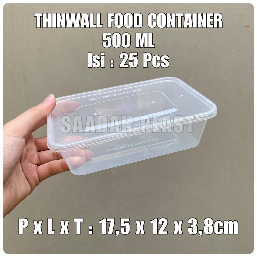 (ISI 25) THINWALL 500ML RECTANGLE PERSEGI KOTAK FOOD CONTAINER FOODGRADE MICROWAVE 500 ML