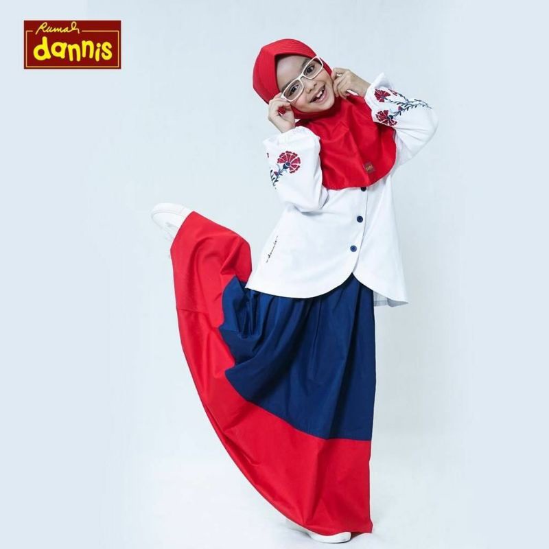 D Boho Dannis Set Tunik Rok Dewasa Anak Putih Hitam Biru Navy 3 L