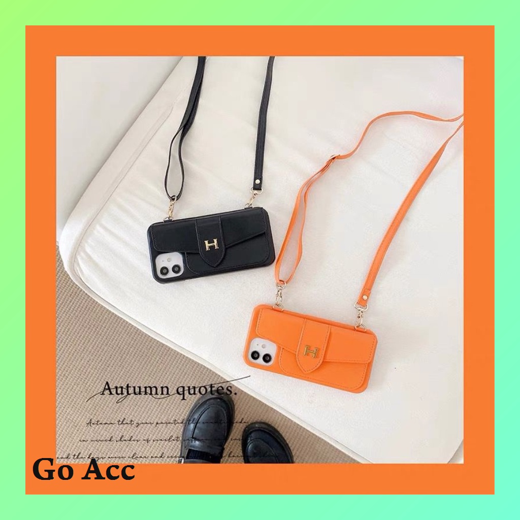 BARU Case Tas Orange Jeruk kekinian Iphone X Xs Xr Max 11 12 13 Pro Max Black hitam tali sepinggang bahu FH37