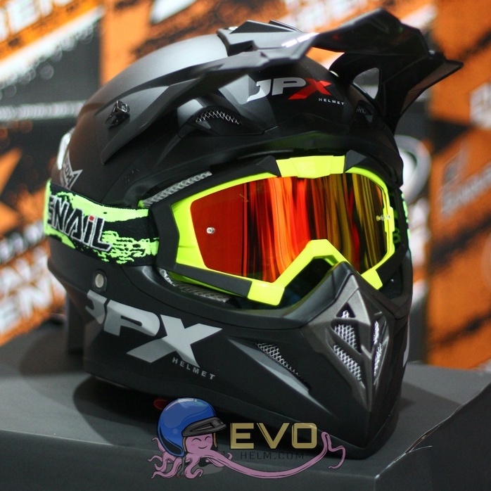 PROMO HELM JPX CROSS SOLID + GOGGLE SNAIL MX30 ORIGINAL HELM JPX SOLID JPX POLOS HELM CROSS POLOS HITAM DOFF PUTIH YELLOW JPX POLOS