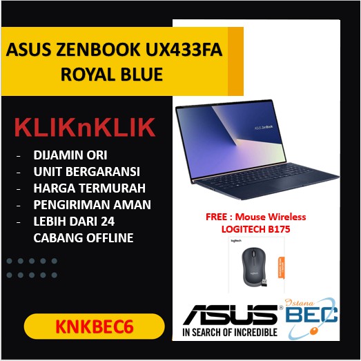 LAPTOP ASUS ZENBOOK UX433FA i7-8565U RAM 16GB SSD 512GB 14" FHD WIN10 ROYAL BLUE