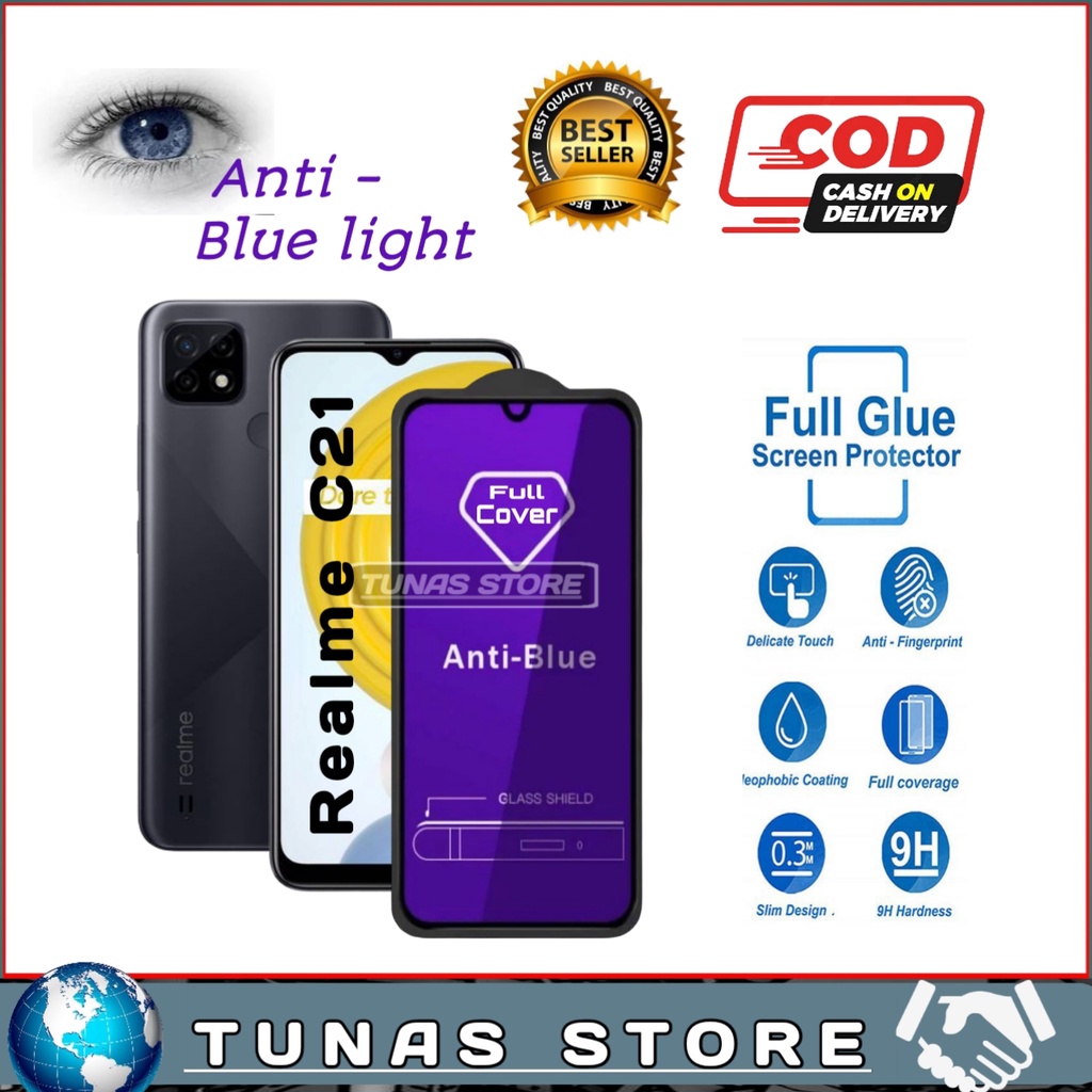 TEMPERED GLASS ANTI BLUELIGHT REALME C21 - TG ANTI GORES KACA  BLUE LIGHT REALME C21 FULL COVERAGE