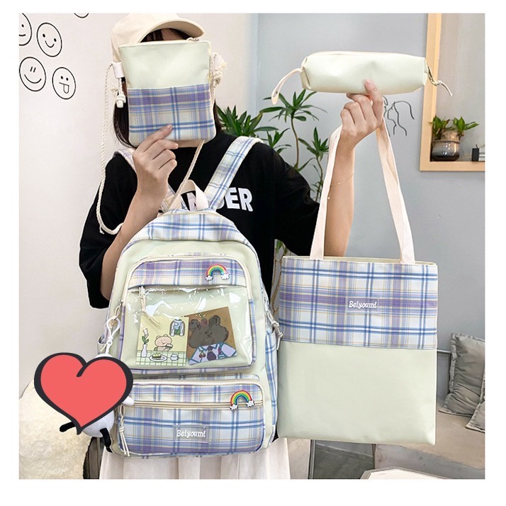 Tas Ransel Sekolah Anak Wanita Set 4 in 1 import Fashion Backpack Korea ORI