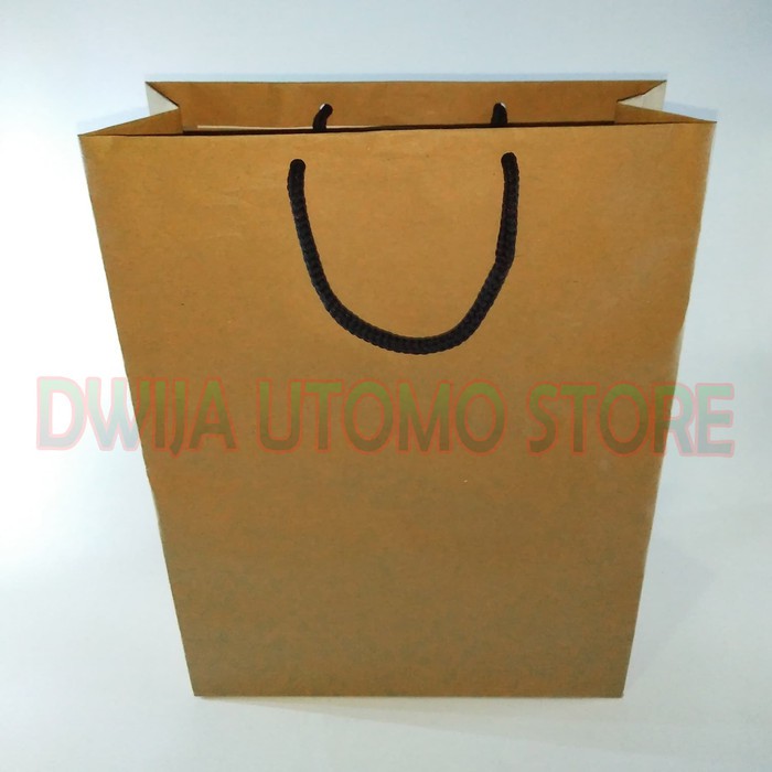 

Paperbag, Tas Kertas Kraft Coklat ukuran 25x10x30 per pack (100pcs)