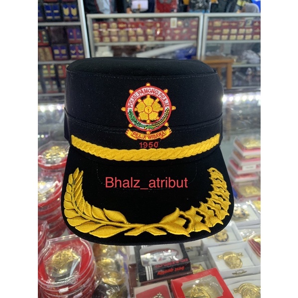 Topi komando pol pp HITAM gol 4 / Topi komando pol pp HITAM logo lis padi kapas