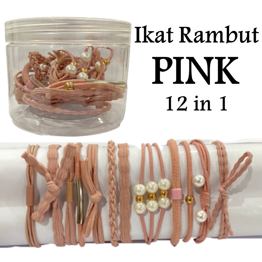 HC Ikat Rambut Simple Bahan Karet Gaya Korea untuk Wanita kemasan tabung isi 12pcs Impor-PINK