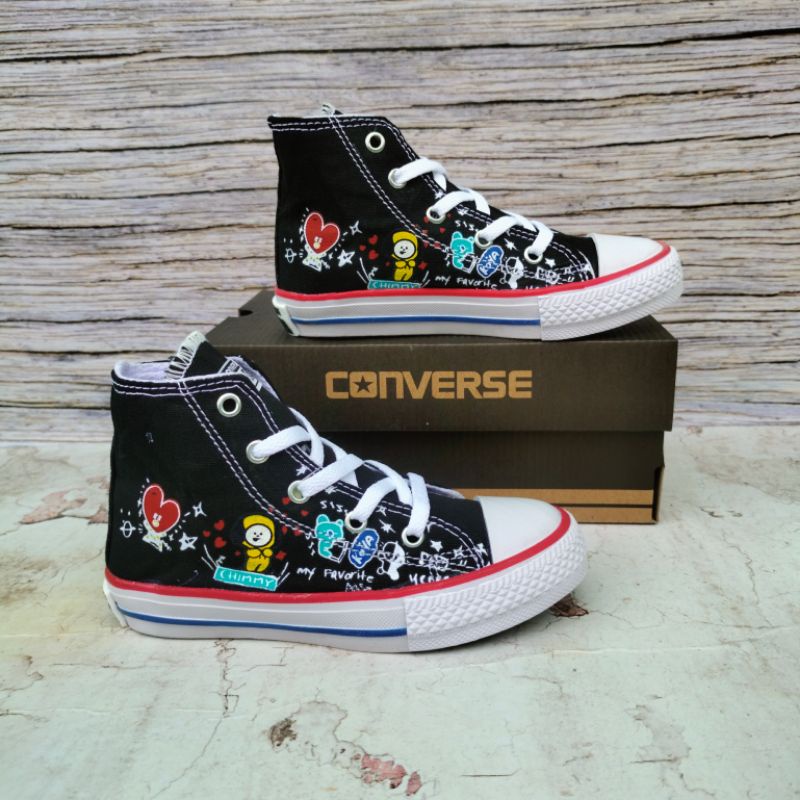 SEPATU ANAK CONVERSE ALL STAR BT21 HITAM PREMIUM HIGH QUALITY CONVERSE ANAK ANAK