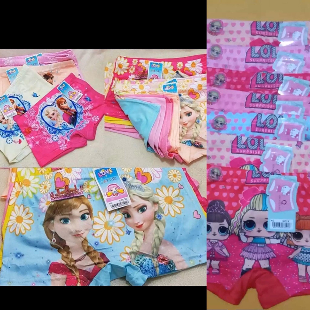 Boxer CD Anak Perempuan Motif Lucu | isi 12 PCS | Size M-L-XL | Boxer import Murah