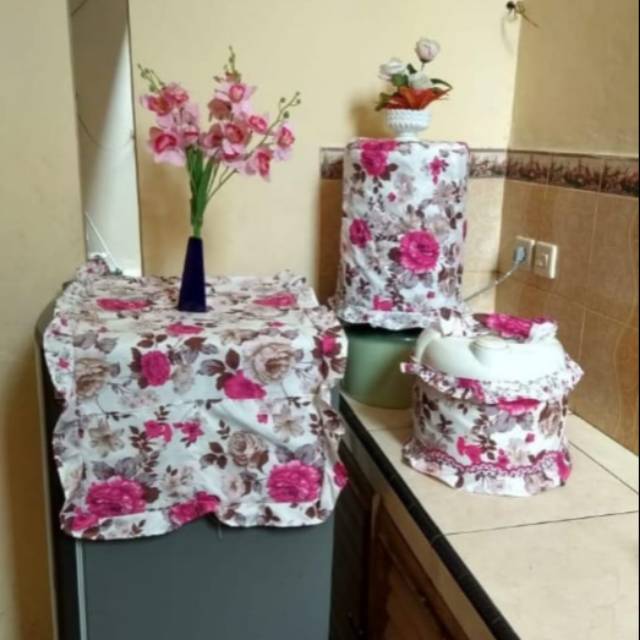 Cover set 3in 1 gkm taplak kulkas sarung galon dan mejikom bahan kain katun