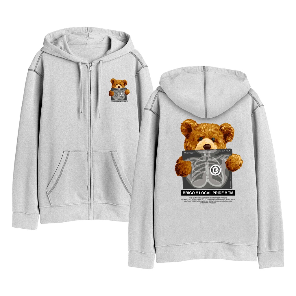 Sweater Hoodie Resleting BRIGO Bear Sick Sablon DTF Fleece Cotton II BRIGO Zipper Jumper Hoodie Bear Sick II M-XXL (Pria &amp; Wanita) Free stiker&amp;Gantungan Kunci