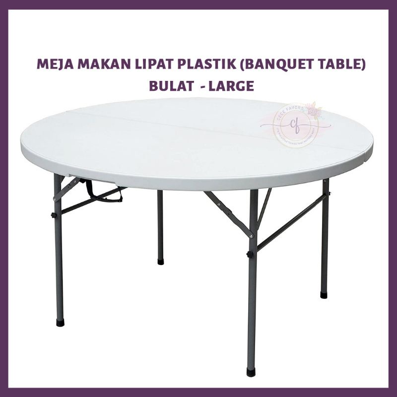 Meja Makan Lipat Plastik Serbaguna Persegi Panjang Bulat 150cm 180cm