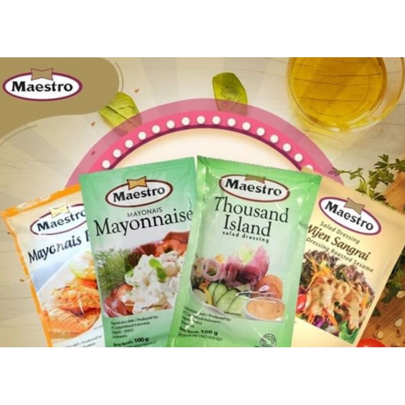 Maestro Mayonais Mayo Pedas Mayonnaise Wijen Sangrai Thousand Island 100 gram Sachet Salad Dressing