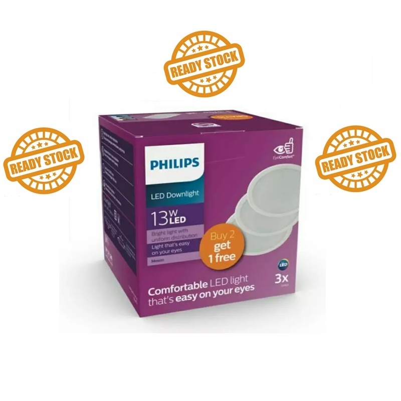 Lampu Philips Downlight LED Meson Paket 13 Watt Putih - Multipack Beli 2 Gratis 1 13W W - Original