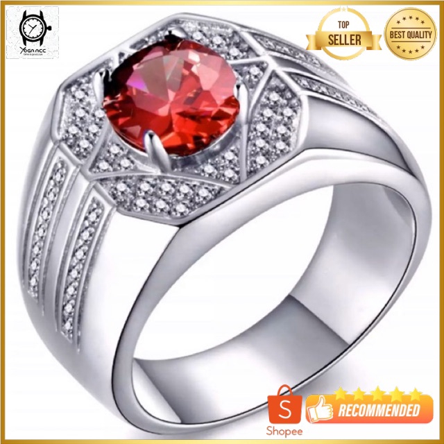 Cincin Perak Rubi Merah Mewah Minimalis Kantoran Red Ruby High Quality