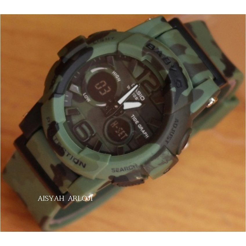 JAM TANGAN WANITA CASIO BABY G SHERINA BGA180 ARMY SERIES GREEN SUPER