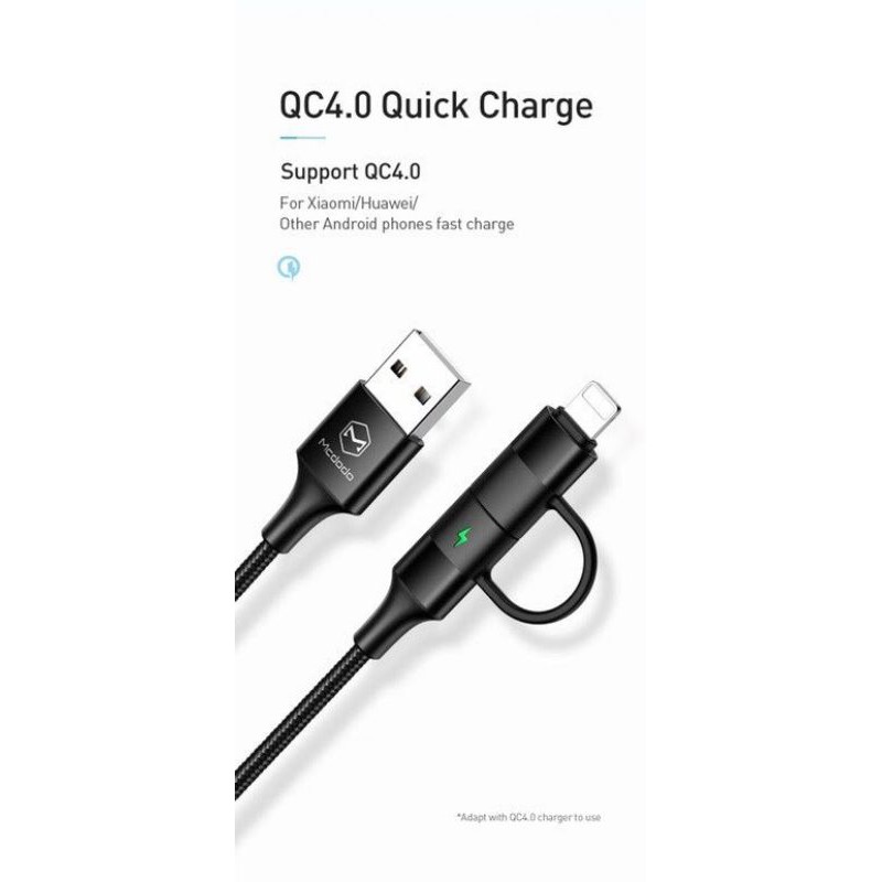 Mcdodo Kabel USB To USB TYPE C Convert To Lightning QC 4.0 2.4A Quick Charger PD 3.0