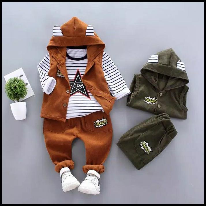 Baju Bayi / Anak Laki Hodie Line Corduroy Star Umur 0 Bulan- 4 Tahun