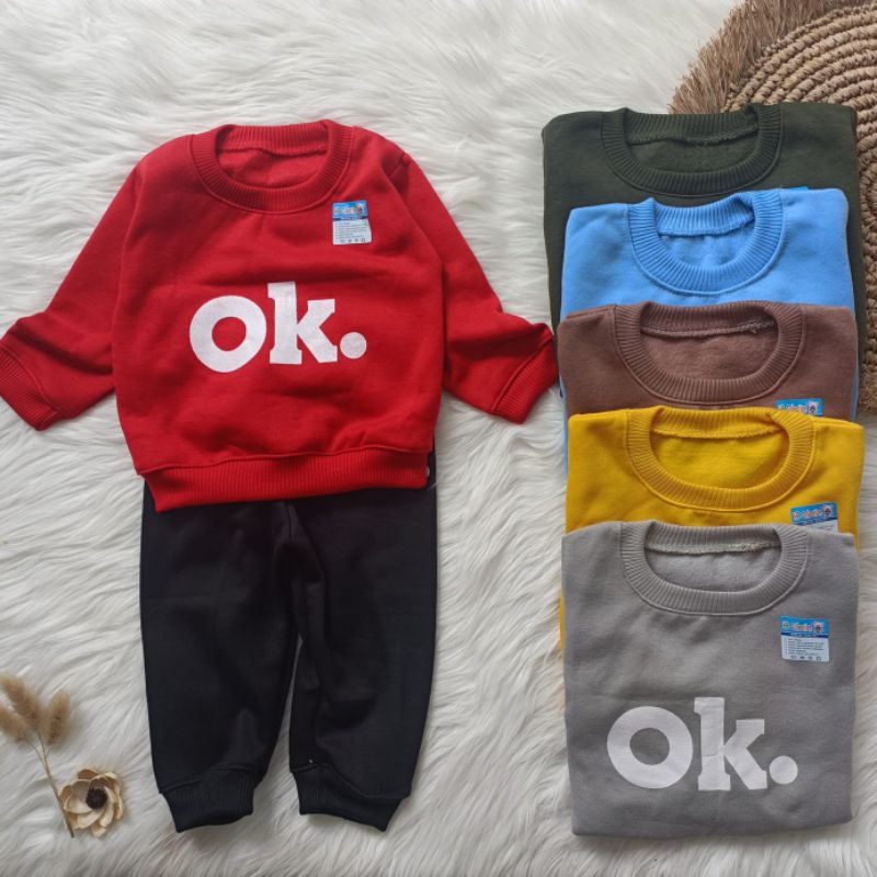 Setelan sweater bayi fleece OK baju hangat bayi setelan bayi 3-18 bulan
