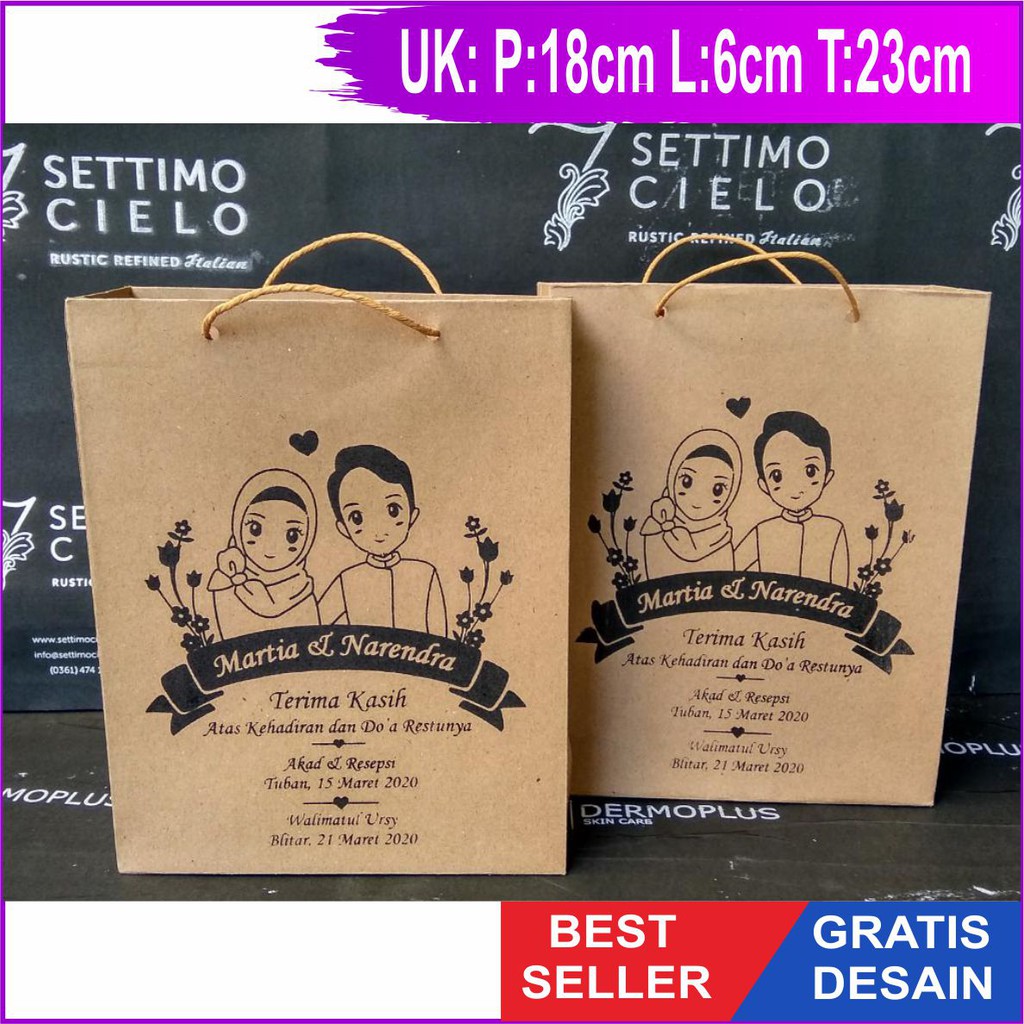 

Paper bag dengan sablon ( kertas kraft ) uk.18 x 6 x 23 cm