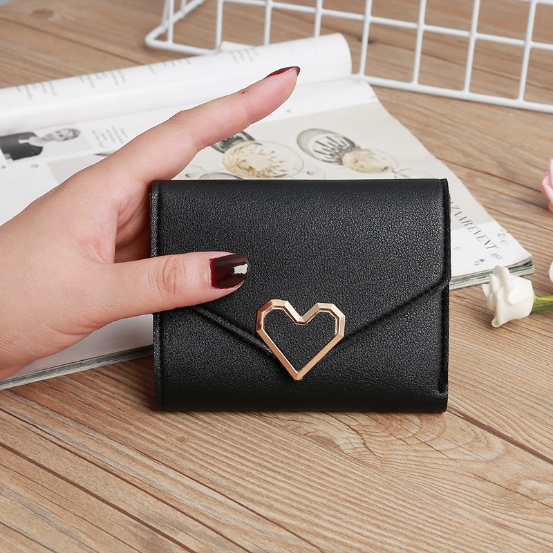 SC✌ DL065 Dompet Wanita kartu koin Mini LOVE Fashion Wanita Kekinian Dompet Wanita Murah Import-HITAM