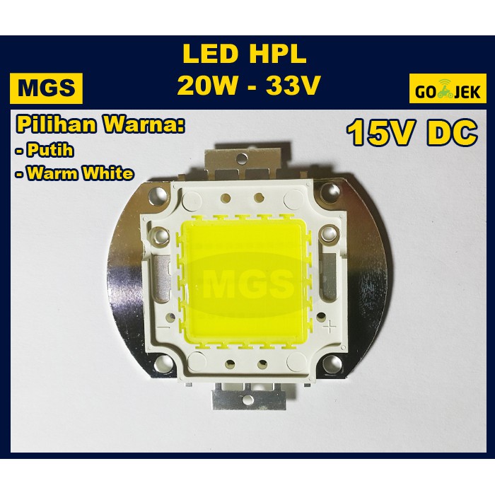 Jual LED HPL 20W 20 WATT 33V HIGH POWER LED + PENDINGIN PUTIH Indonesia