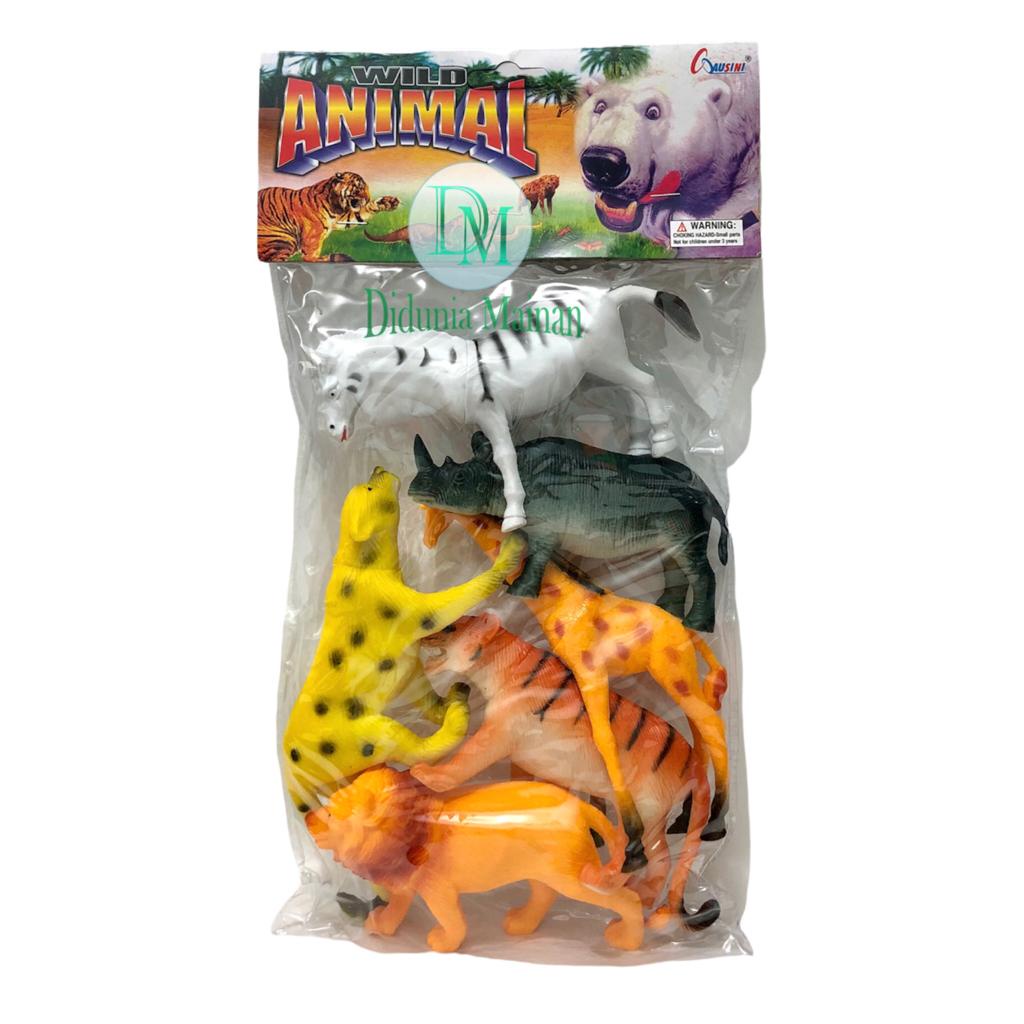 Mainan Anak Koleksi Figure Binatang Karet Wild Animal Hewan Set Isi 6 Pcs