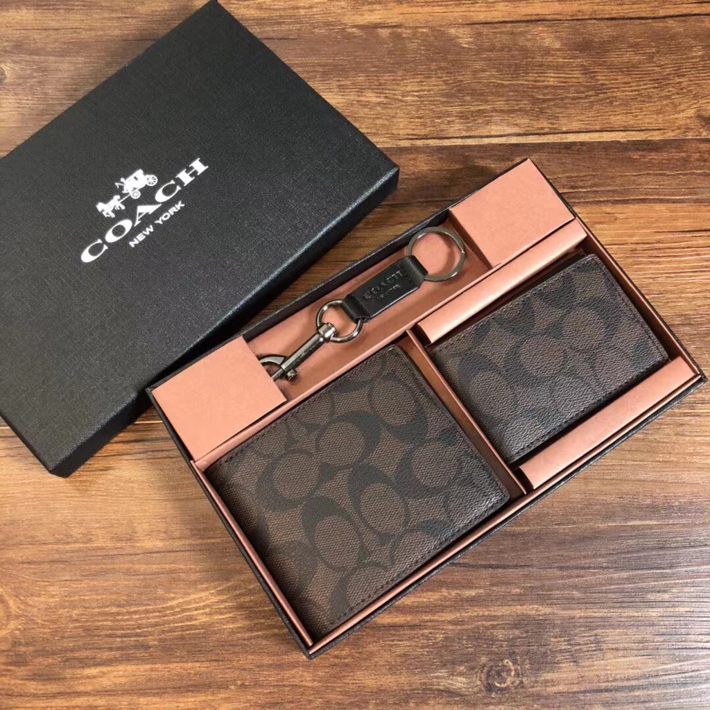 COACH COMPACT ID WALLET IN SIGNATURE BROWN (F74993)