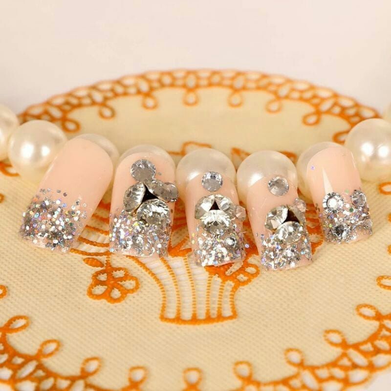 kuku palsu pengantin kuku palsu permata warna warni