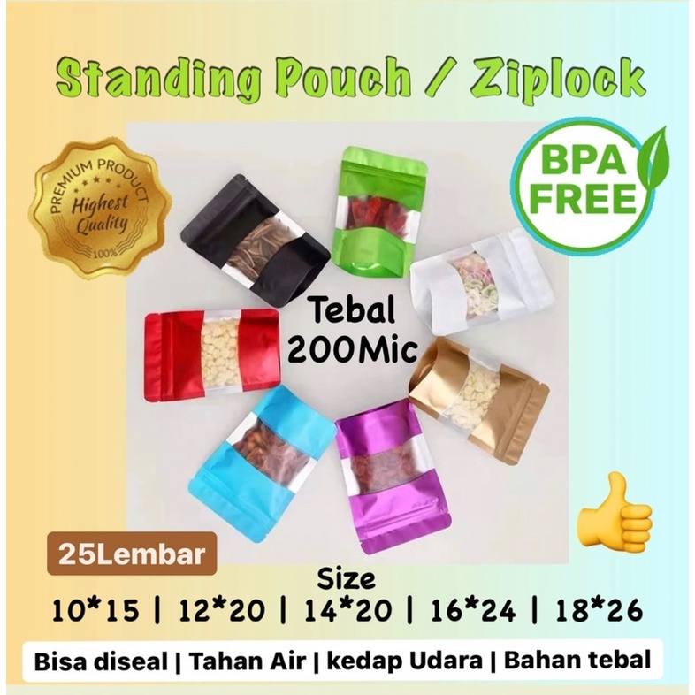 25Lembar Standing Pouch ziplock tempat bungkus makanan