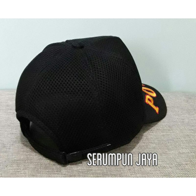 TOPI SATPOL PP - TOPI SATPOL PP JARING DOUBLE MESH BORDIR - TOPI POL PP HITAM