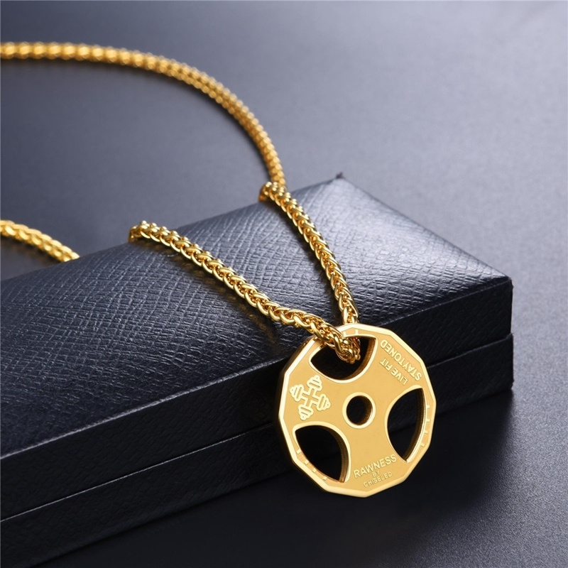 New men's fashion dumbbell medal pendant necklace jewelry