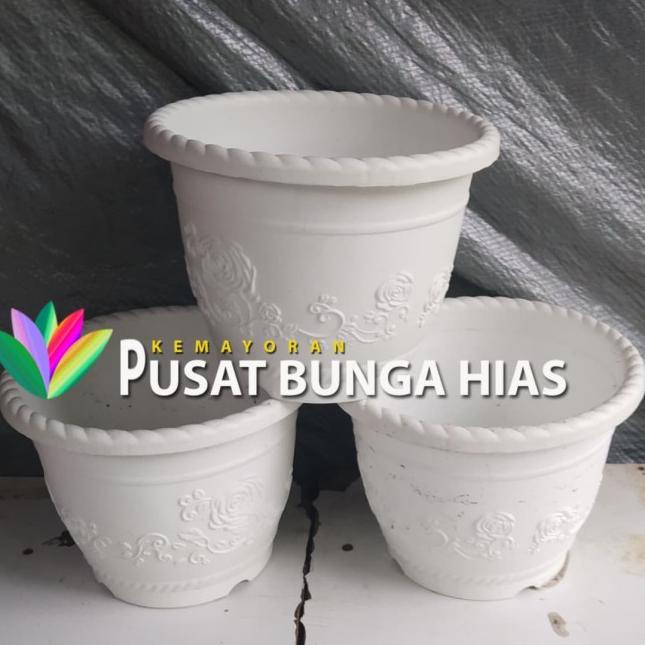 ♕ Pot motif putih 20 cm / Pot plastik / Pot tanaman ♤