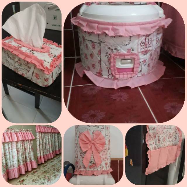 Paket Pesanan Set Galon Kulkas Magic Com Homeset  Gorden Dapur Bonus Tempat Tissue