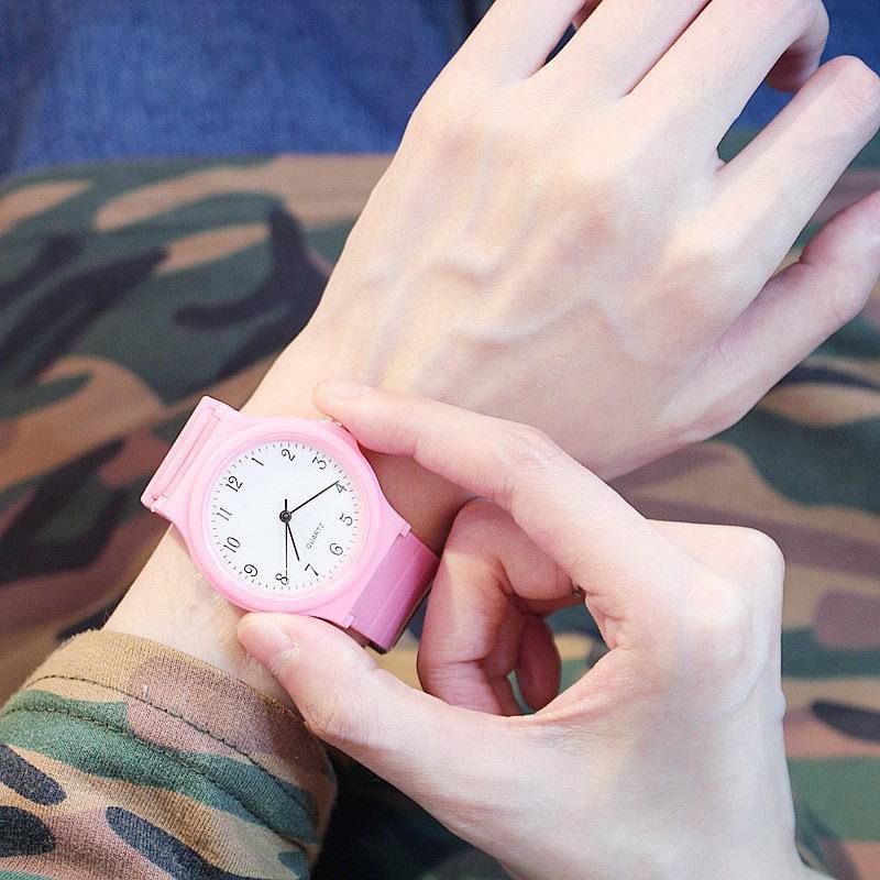 ✅COD [BBS] BAYAR DITEMPAT - Jam Tangan termurah Rubber Angka Rubber candy Karet jam tangan unisex-Pink/Angka