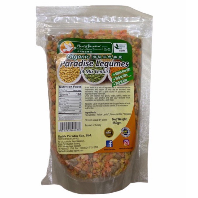 Health Paradise Organic Paradise Legumes 3 Mix Lentils 250g