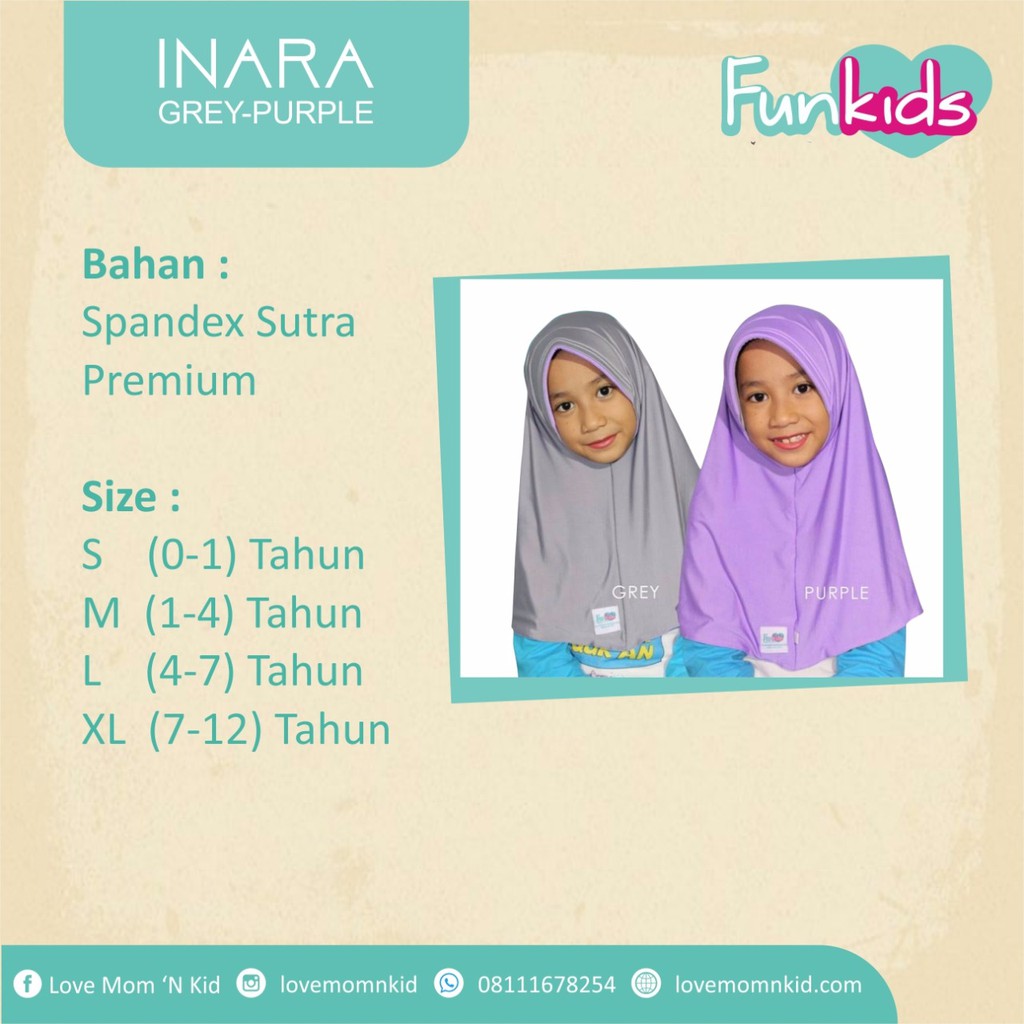 JILBAB ANAK FUNKIDS INARA BOLAK BALIK GREY-PURPLE