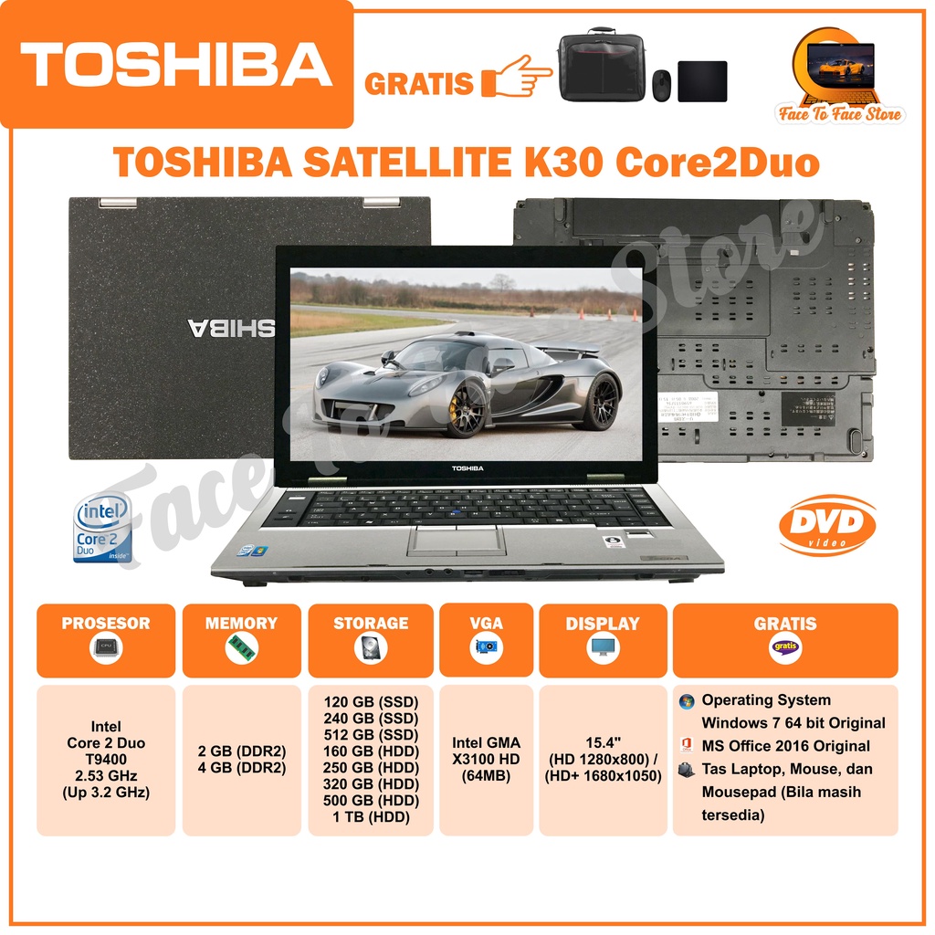 Laptop Terlaris.Toshiba Satellite K30.Intel Core2Duo.Ram 2GB/4GB.HDD 160GB/250GB/320GB/500GB/1TB  SS