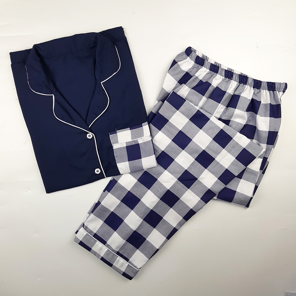 Baju Tidur Piyama Wanita Dewasa Setelan CP Motif Trendy-CPL CATUR NAVY COMBI