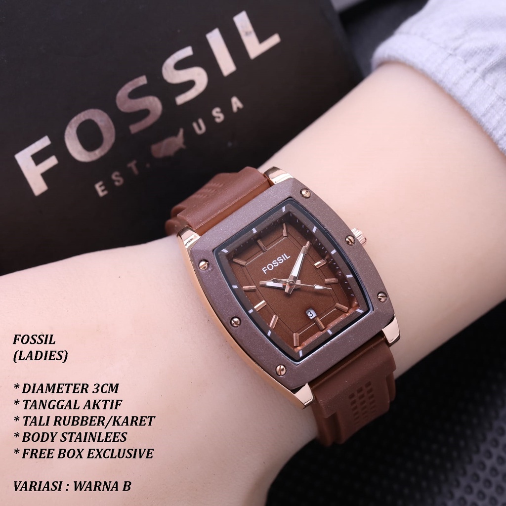 (FREE BOX) JAM TANGAN WANITA FASHION TALI RUBBER BODY OVAL BALOK TANGGAL AKTIF