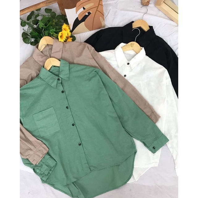 Kemeja Linen  Oversize Polos / Olivia Shirt/Kemeja Panjang Wanita Kekinian