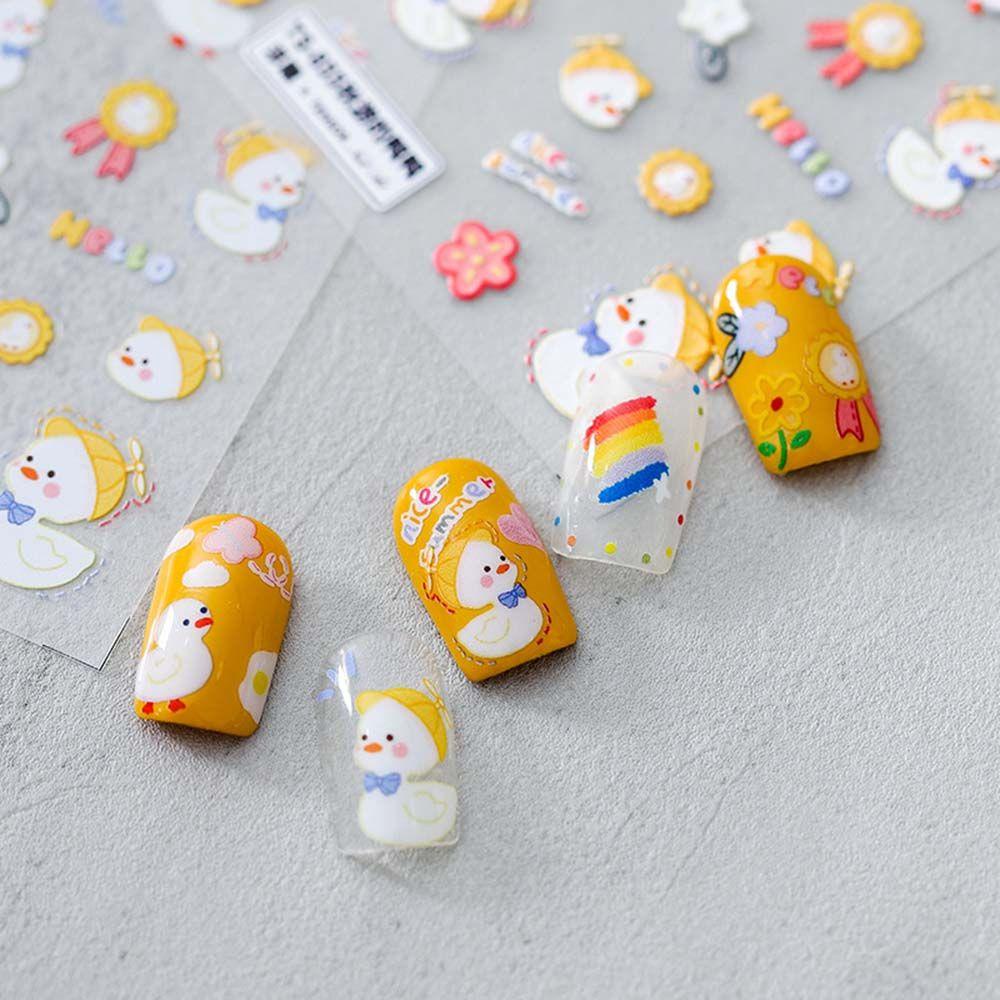 Agustina Nail Art Stiker Warna Jepang Decal Hewan Bebek Anjing DIY Nail Decals