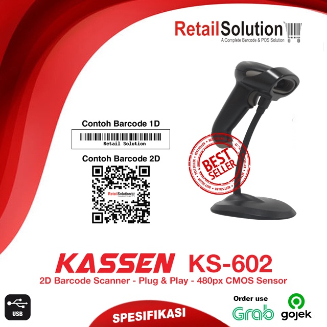 Barcode Scanner 2D USB QR CODE QRIS - Kassen KS 602 / KS-602 / KS602