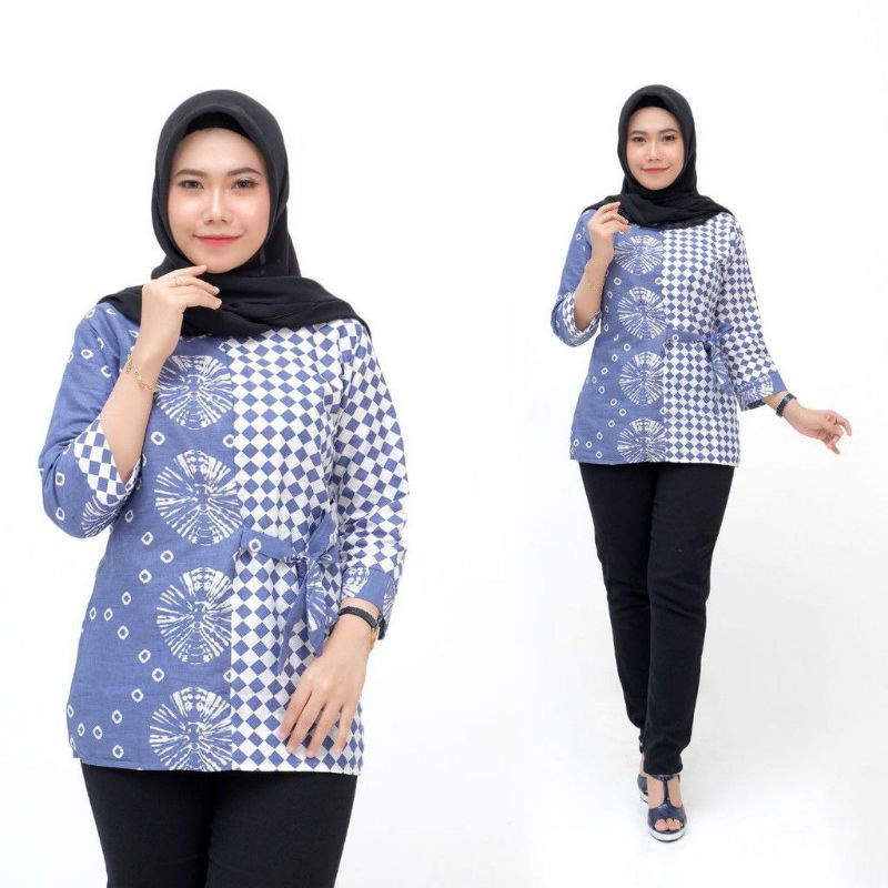 tey-17 Batik Wanita ASJ SA HRB026 Kenogo Kemeja Tosca Pendek-B kotak
