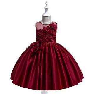 Dress anak  sz 4 8th baju  pesta  anak  perempuan gaun satin  