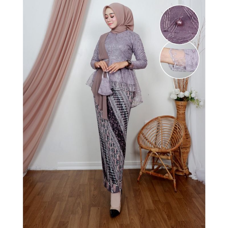 Permata Okshop / Kebaya Aurora Selendang Modern NJ / Kebaya Wisuda / Baju  Lamaran / Kebaya Kondangan / Kebaya Busui / Setelan Kebaya Modern