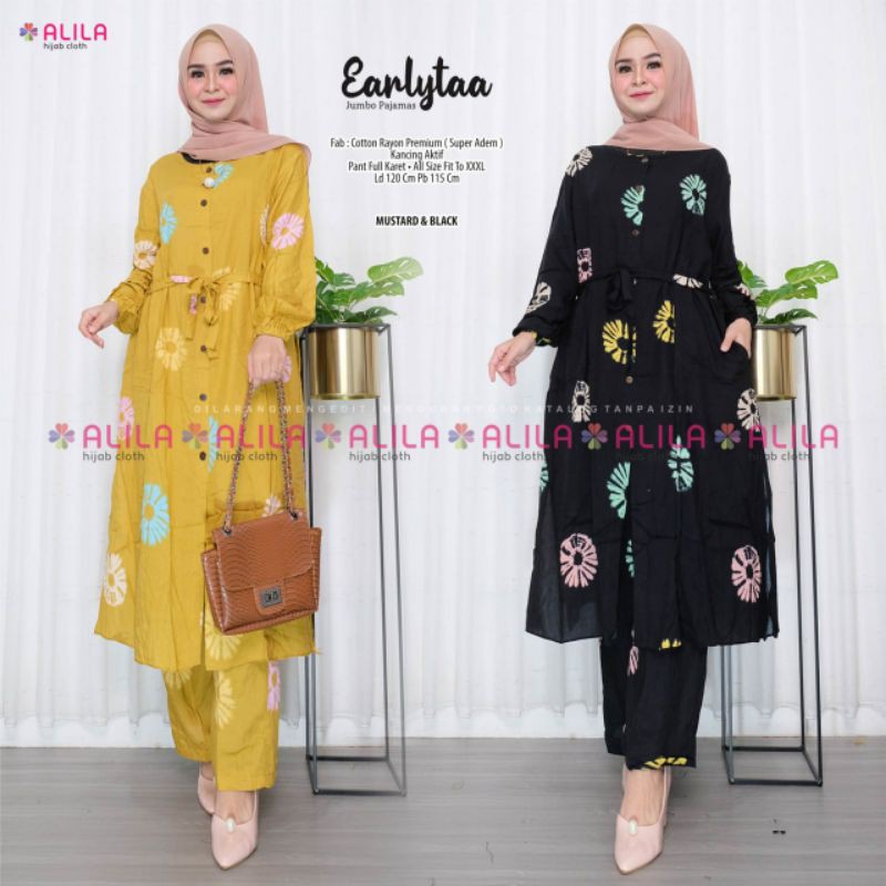 EARLYTAA JUMBO SET BY ALILA | BAJU SETELAN LONG TUNIK JUMBO MOTIF POLKA