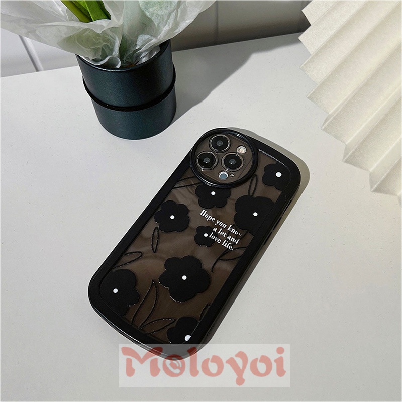 Soft Case TPU Motif Bunga Hitam Untuk iPhone 11 8Plus 6 6S 7 8 Plus 13 12 11 Pro MAX 7 Plus XR X XS MAX SE 2020