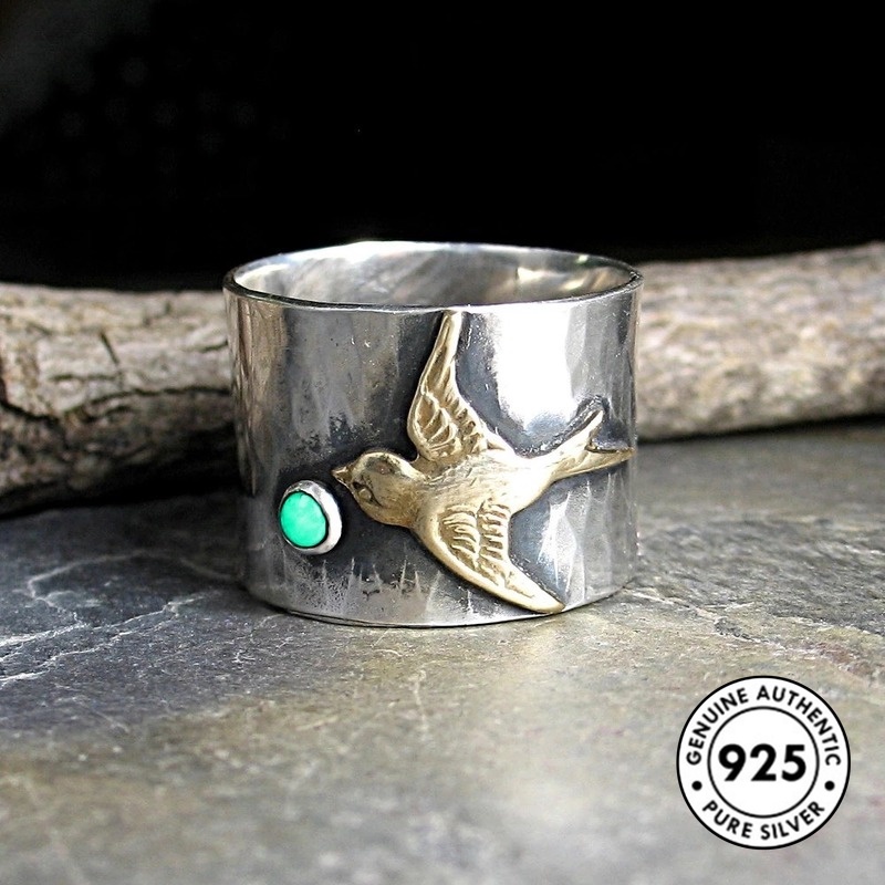 Cincin S925 Silver Bentuk Bulu Bunga Matahari Turquoise Gaya Vintage